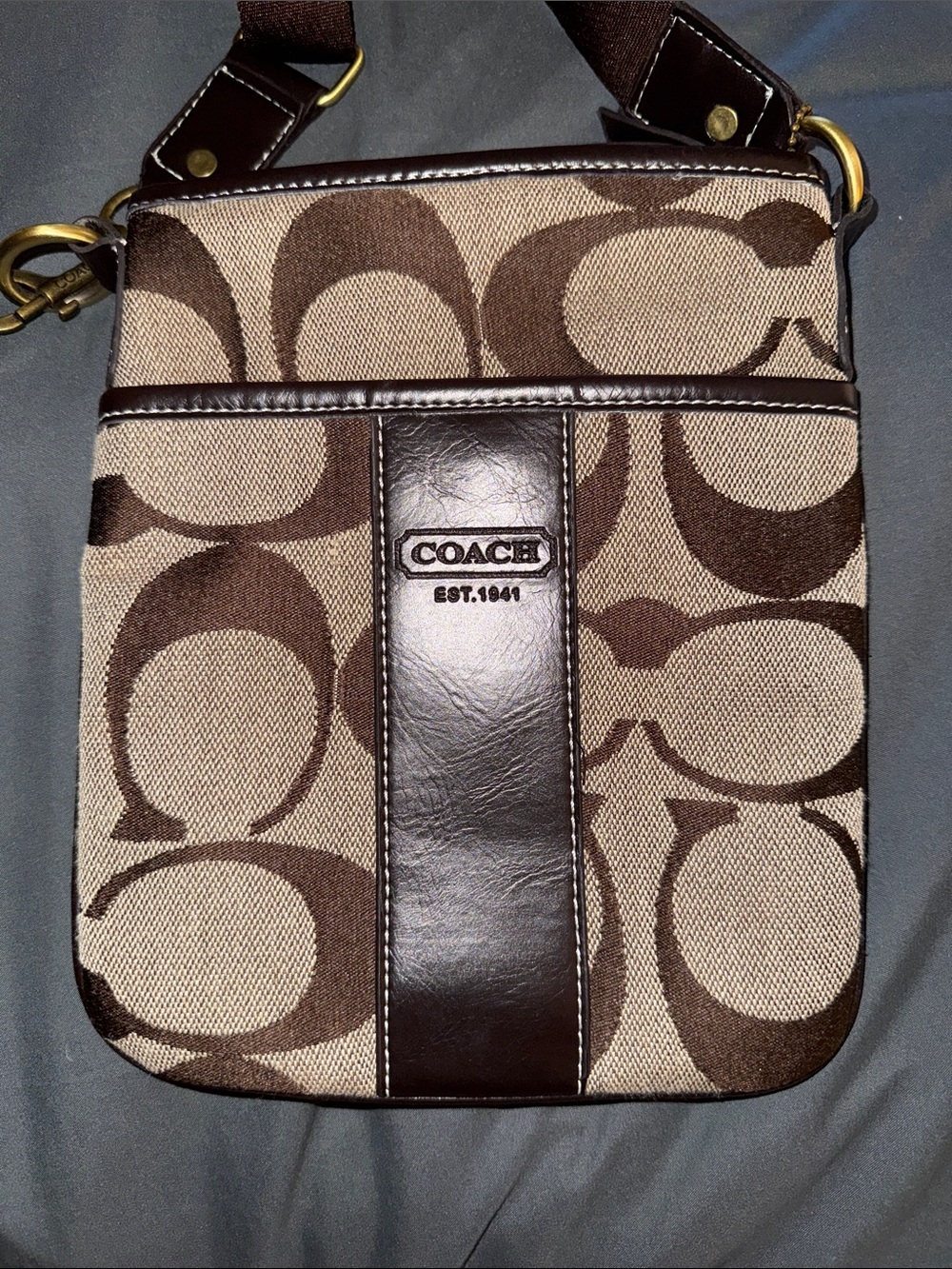 Coach Brown Signature Canvas Crossbody with Dark Brown Leather Trim